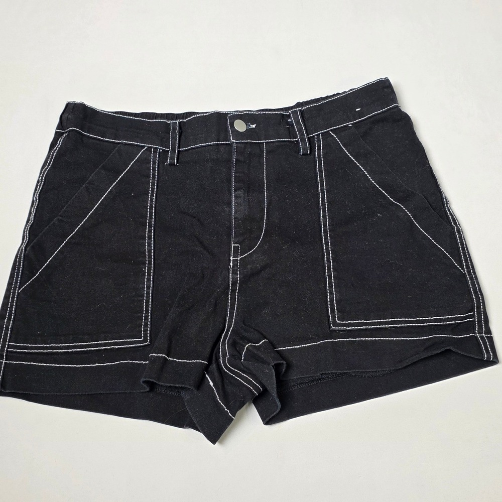 Faded Rose Essentials Shorts Women M Black Contrast Stitch Utility High Rise